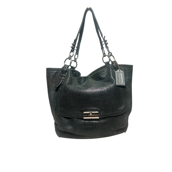 Mint Coach Kristin Pinnacle Leather Black Shimmer Tote Bag, style F19385 2012 - Picture 1 of 12